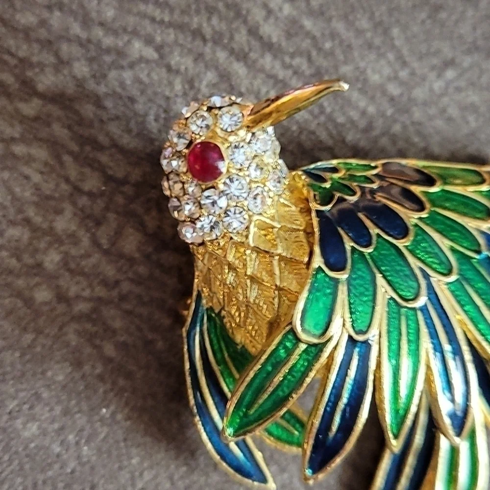 D'Orlan Hummingbird 18k Gold Plated Swarovski Crystal Brooch